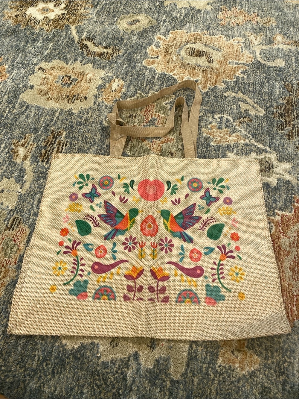 Bag, Canvas Tote w/Colorful Folk Floral Print